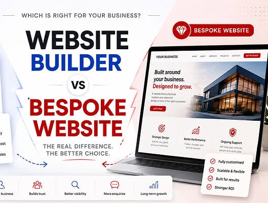 Comparison of website builder and bespoke website design options for businesses.