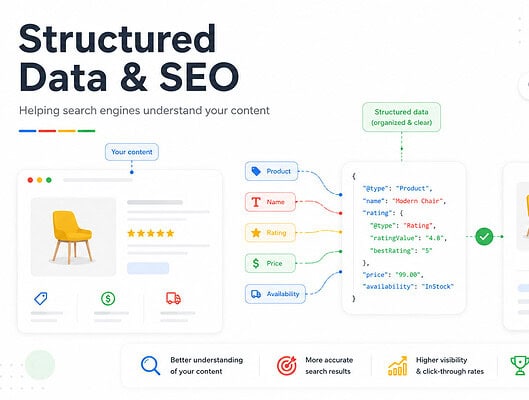 Expand Digital Media logo and infographic on structured data and SEO strategies.