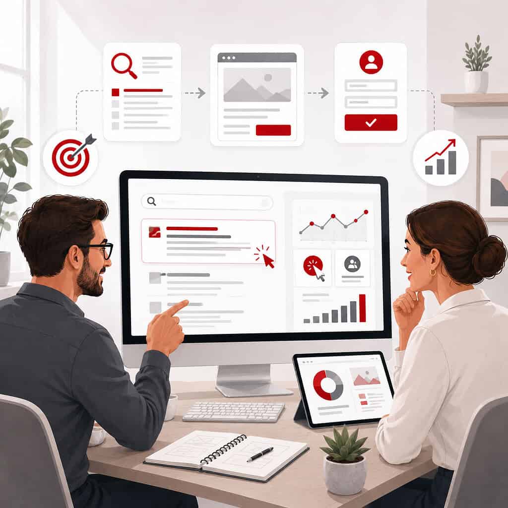 SEO-friendly ALT tag: Digital marketing team analysing data on computer for online growth.
