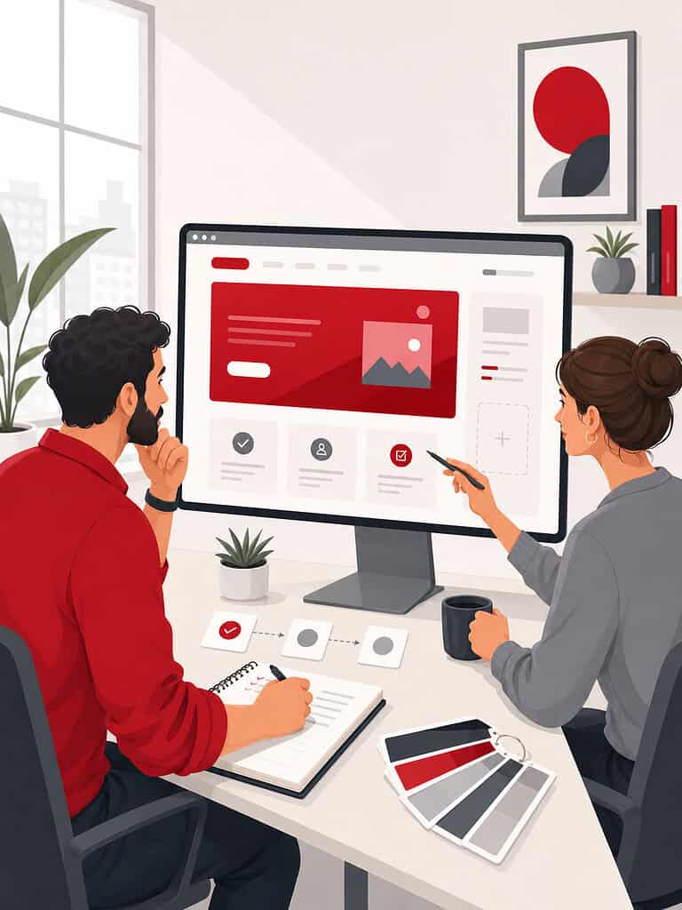 Two professionals collaborating on website design and digital marketing strategy.