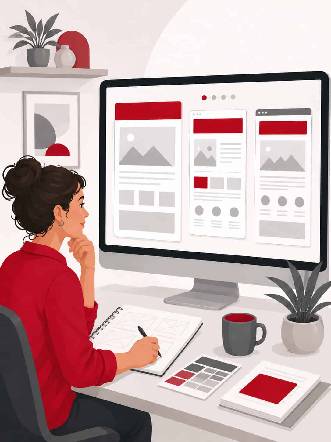 Website design, digital marketing, creative workspace, web development, branding.