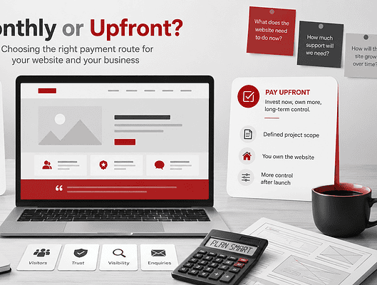 Comparison of monthly and upfront website payment plans for businesses.