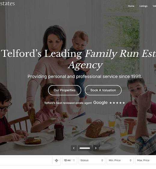 Family enjoying breakfast at home, estate agency website background.