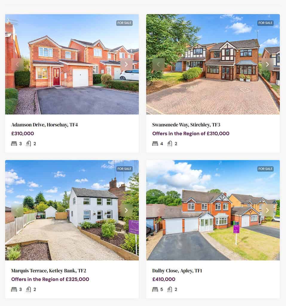 Beautiful family homes available for sale in various locations with spacious driveways and gardens.